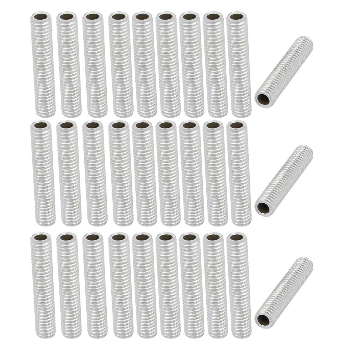 Sourcingmap Lamp Pipe Nipple, M6 Thread 30mm Length Hollow Lamps Repair Part Hardware for Lamp Lights, Zinc Plated Silver Tone, Pack of 30