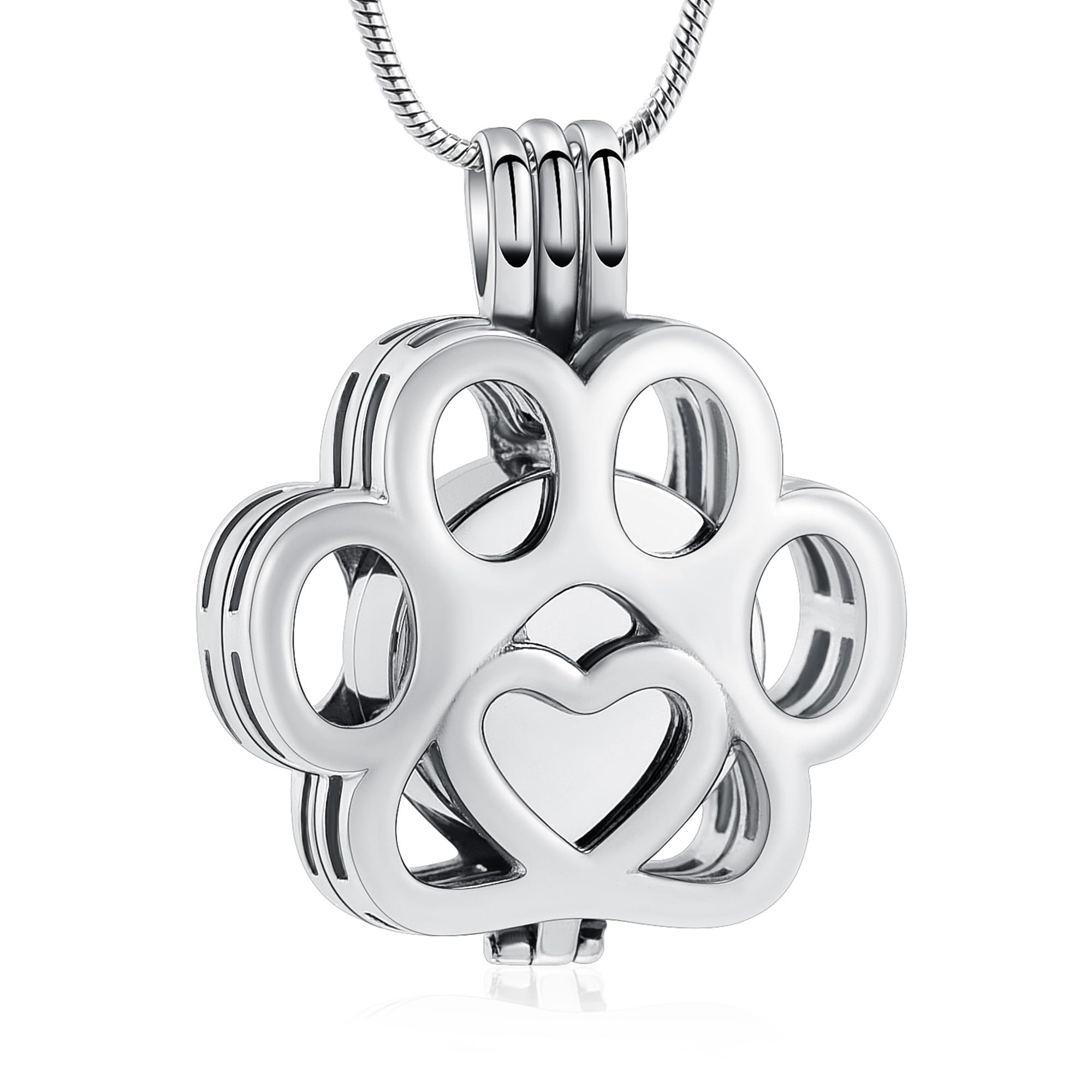 VCCWYQK Cremation Jewelry For Ashes For Dog/Cat Paw Stainless Steel Memorial Locket Urn Necklace Inside Mini Case Keepsake Cremation Jewelry for Pet (Silver)
