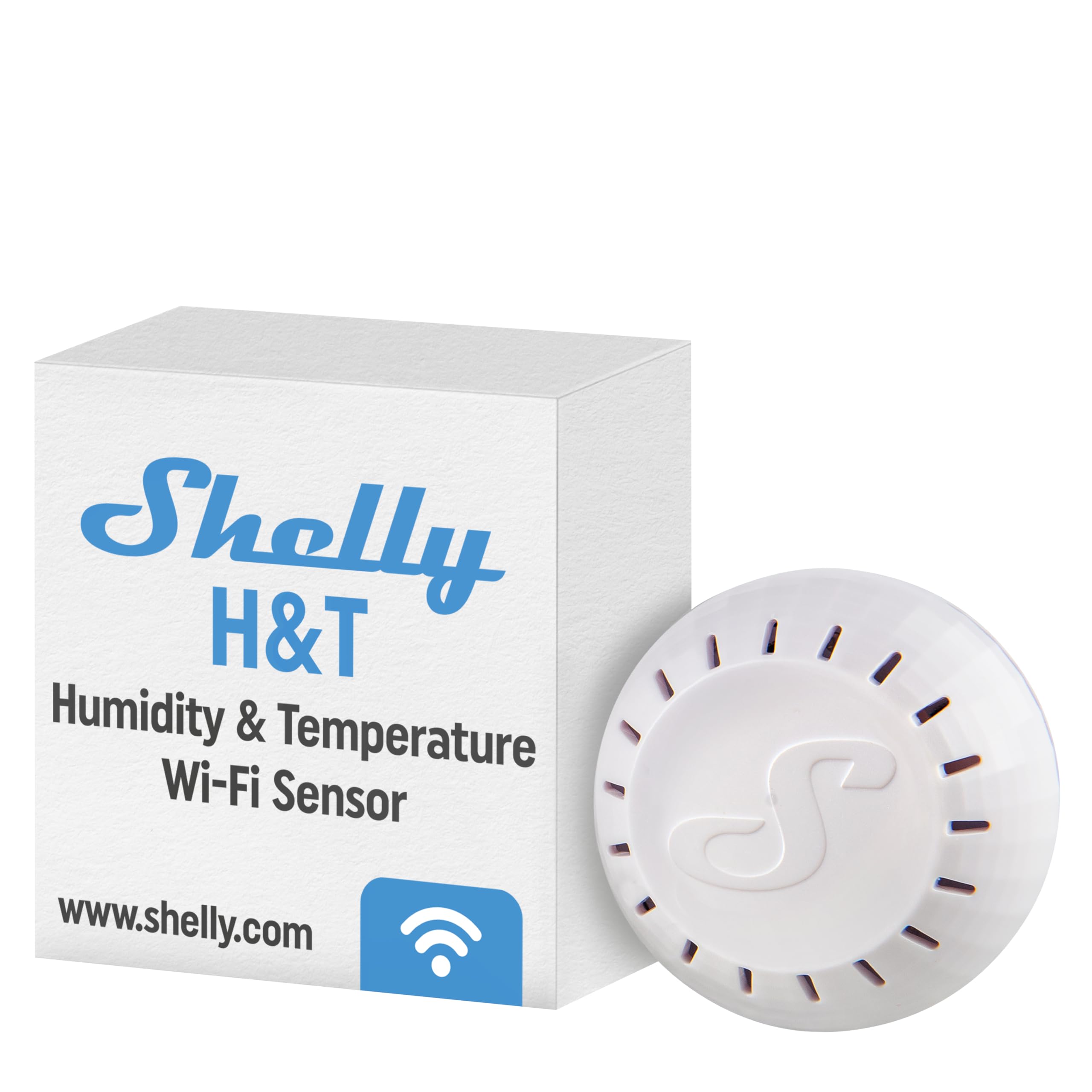 Shelly H&T White - Smart WiFi Humidity and Temperature Sensor, Mini room Thermometer and Hygrometer, Remote Control iOS Android app, Alerts and Data storage, No hub required