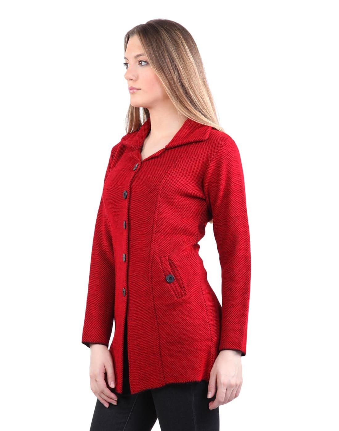 montrex acro wool winter long coat for women, girls (red)