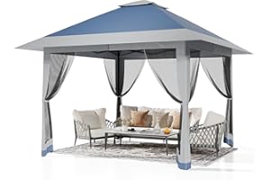 13x13 ft Pop Up Gazebo, Outdoor Canopy Tent with Double Waterproof Roof & Mosquito Netting, Waterproof UV-Resistant Design, S