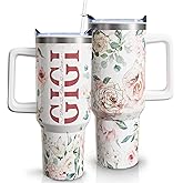 qoepfnsh Gifts for Gigi Grandmother Gift from Grandson Granddaughter on Birthday Mothers Day&Christmas 40 oz Tumblers with Handle and Straw Stainless Steel Insulated Travel Coffee Cup Mug