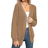 QUALFORT Women's 100% Cotton Cardigan Sweaters for Women Button Down Oversized Knit Outerwear with Pockets Fall Cardigan 2026
