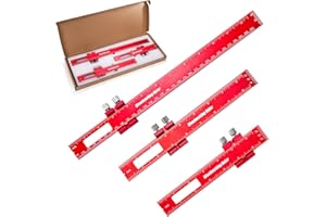 WRINGKIT Set of 3 Woodworking Ruler, 6/8/12 Inch Precise Metal Pocket Rule, T-Type Scribing Ruler with Stops, Adjustable Slid
