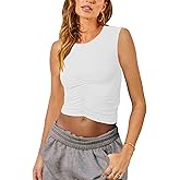 Vivitulip Women’s Sleeveless Crew Neck Tank Tops Summer Casual Basic Slim Fit Ruched Cami Shirts