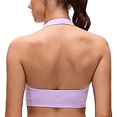 CRZ YOGA Butterluxe Halter Sports Bras for Women - Scoop Neck Padded Open Back Yoga Crop Gym Tops Low Impact