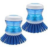 Dish Brush with Soap Dispenser for Dishes Pot Pan Kitchen Sink Scrubbing, Blue 2 Pack