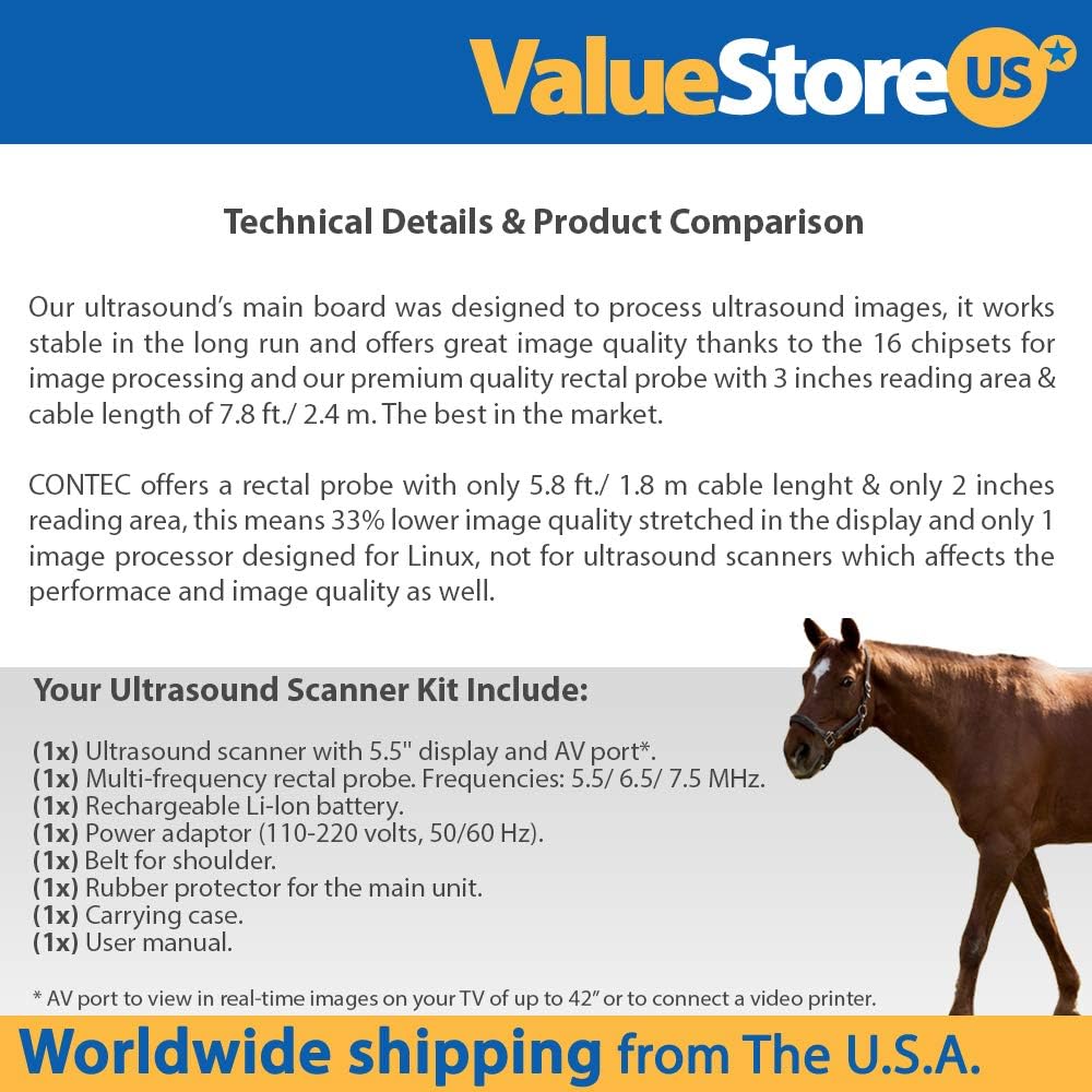 Portable Ultrasound Scanner Veterinary Pregnancy V16 with 7.5 MHz Rectal Probe for Cattle, Horse, Camel, Equine, Goat, Cow and Sheep.: Pet Supplies