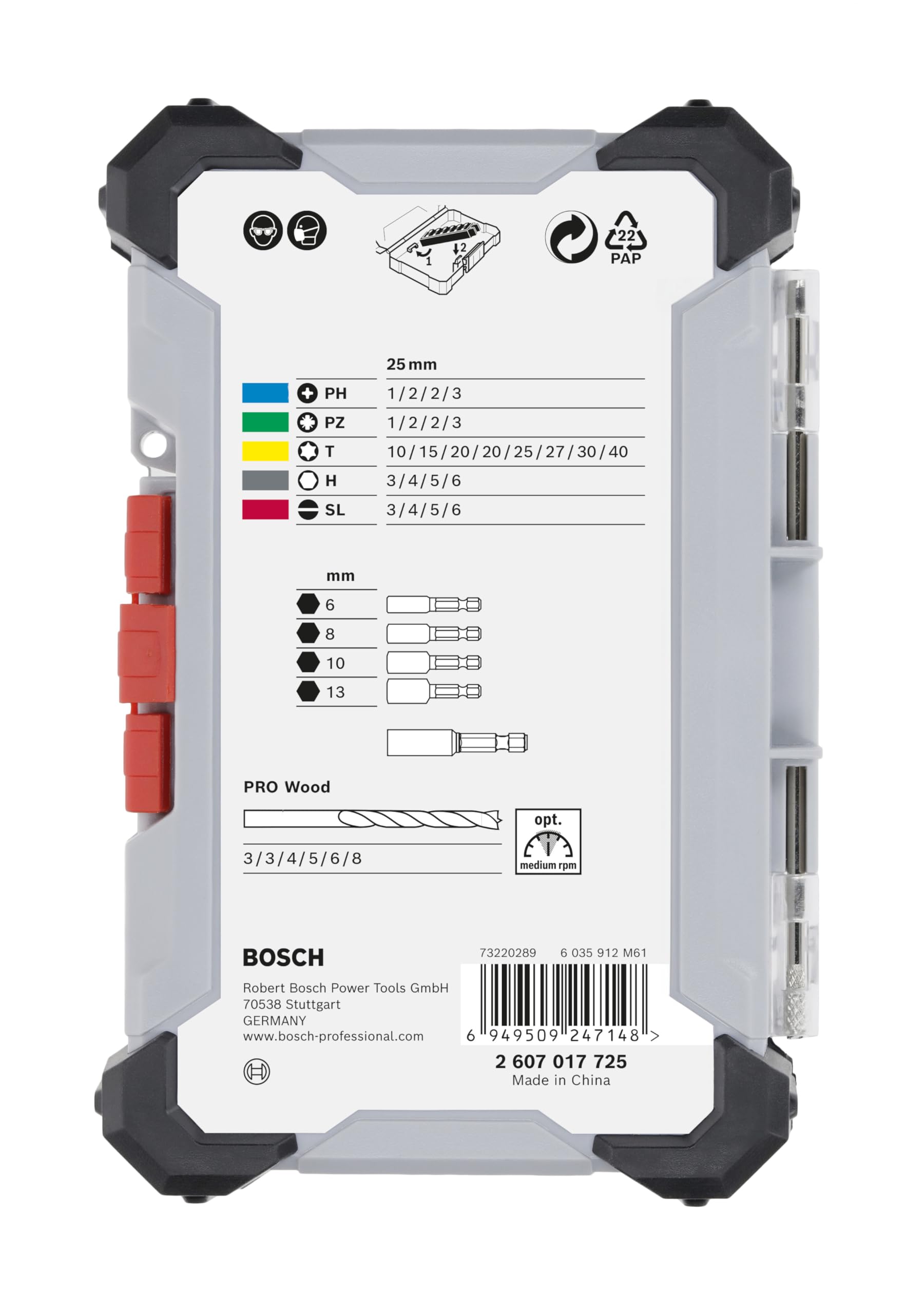 Bosch 35x Extra Hard Schrauberbit‑ und PRO Wood Bohrer-Set, 35‑tlg. (197 x 110,5 mm, Professional Zubehör Schraubendreher, Bohrschrauber) 3