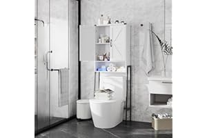 VABCHES Over The Toilet Storage Cabinet with 2-Door Design Bathroom Organizers and Storage with Anti-Tip Device Over Toilet Organizer with Shelves for Bathroom,Restroom,Laundry White