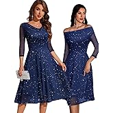DRESSTELLS Cocktail Dress for Women, Sparkly Cowl Neck 3/4 Sleeves Wedding Guest Dresses 2026