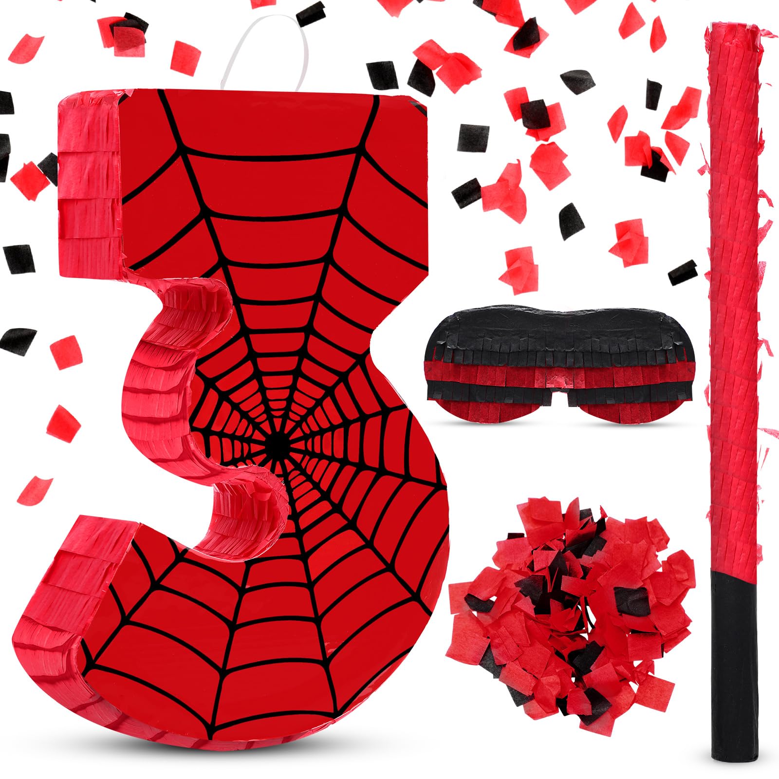 Photo 1 of WinnerWhy Number 3 Spider Piñata Bundle with Blindfold and Bat Comic Hero Small Piñata Birthday Party Decoration for Mexican Fiesta Cinco De Mayo Anniversary Celebration Gift, 15.75 x 11 x 2.8 in