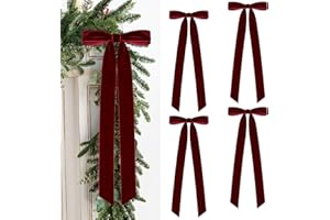 Velvet Bows for Christmas Tree Pack of 4 Large Rustic Crafts Gift Wreath Bow Ornaments for Xmas Topper Staircase Home Wedding
