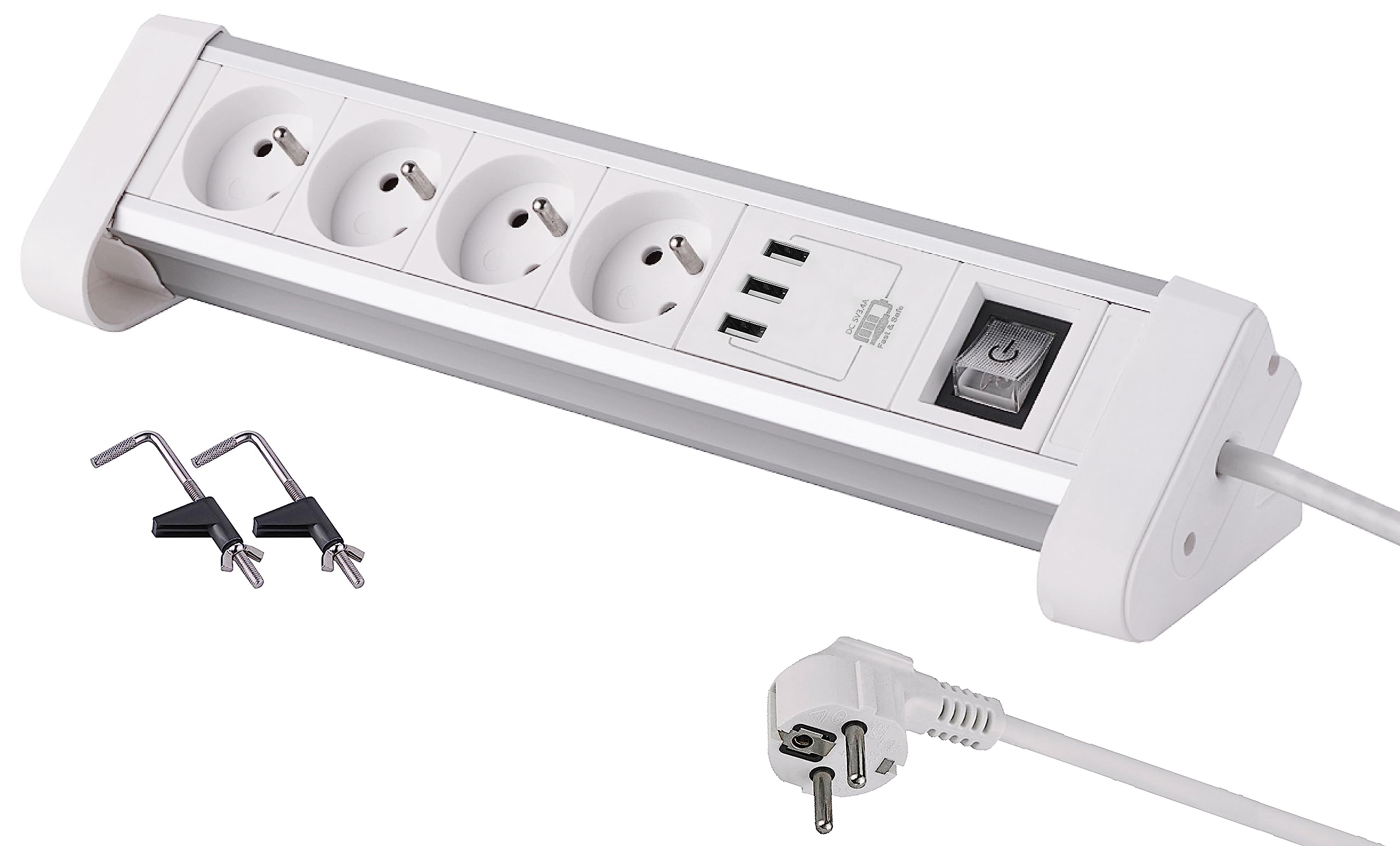 Electraline 35440 Recessed table socket 4 sockets + switch + 2 USB ports Length 1.5 m Section 3 G1 mm² White