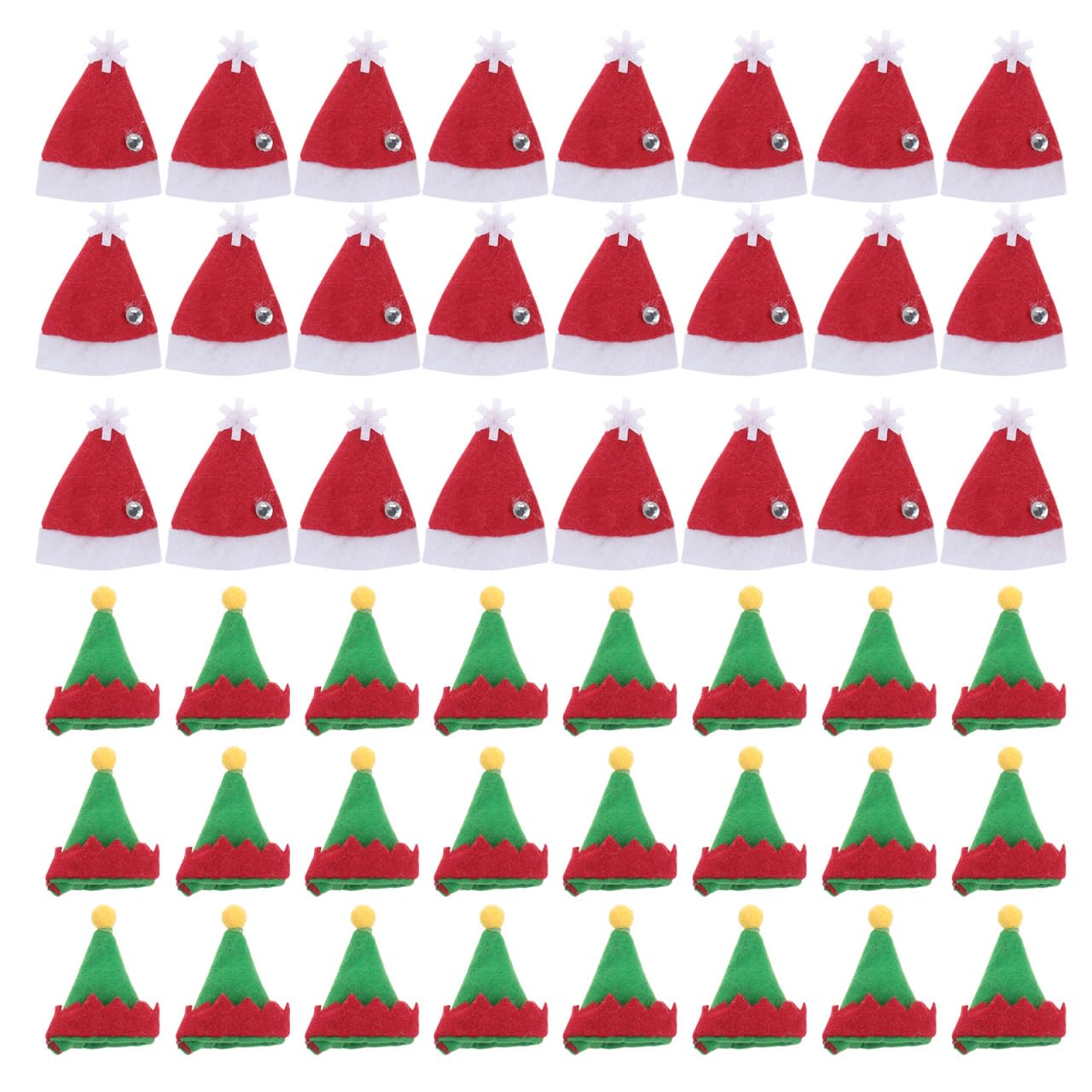 Amosfun 48pcs Mini Christmas Hat for Lollipop, Cake Pop Decoration, Holiday Wine Bottle Toppers, Mini Felt Elf Cap for Christmas Party Supplies (Random Color)