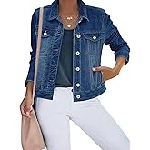 luvamia Women's Basic Button Down Stretch Fitted Long Sleeves Denim Jean Jacket