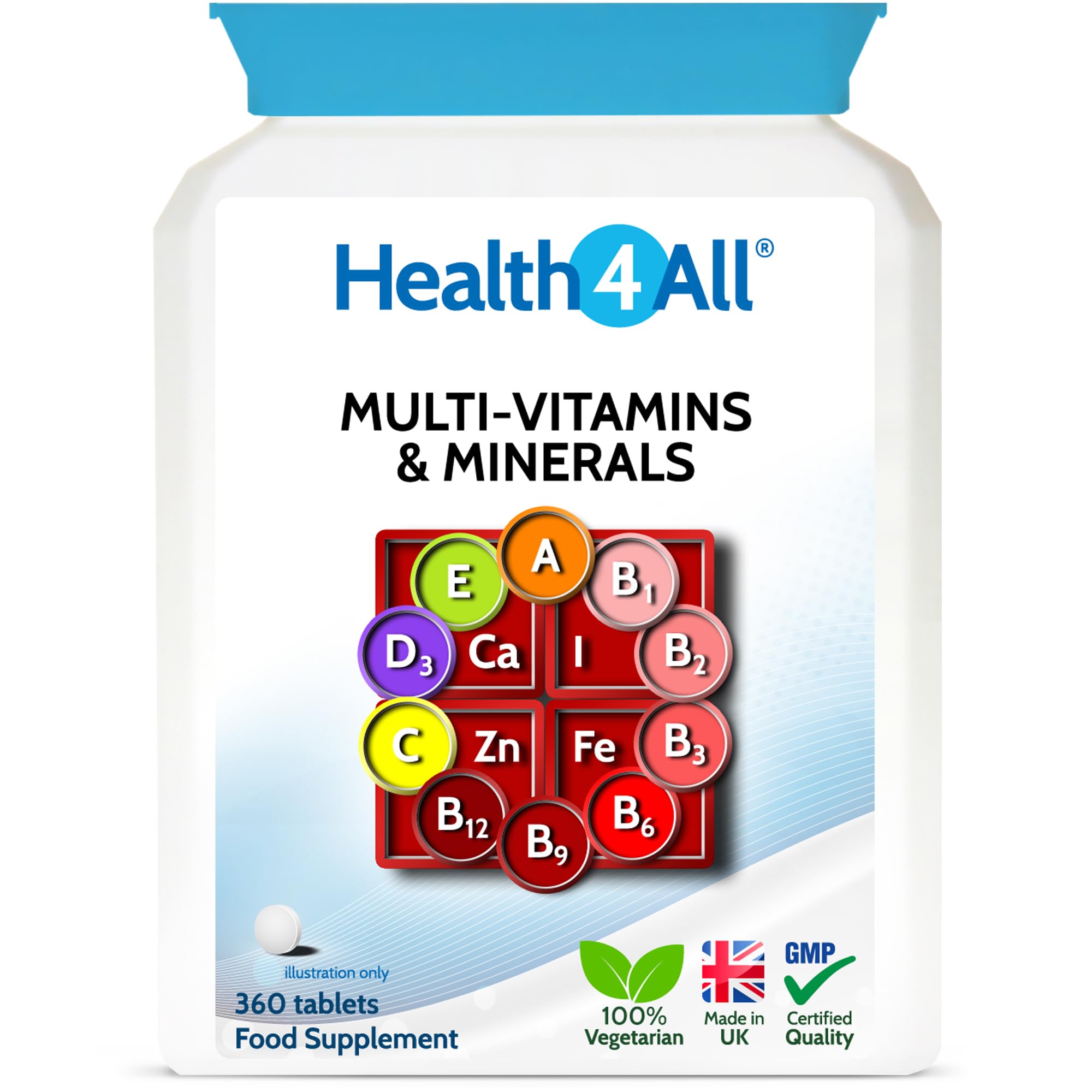 Health4All Multivitamins & Minerals One a Day 360 Easy to Swallow Tablets, 1 Year Supply, 100% RDA Daily Essential Nutrients for Men & Women, Supports Energy, Immunity & Overall Health | Made in UK