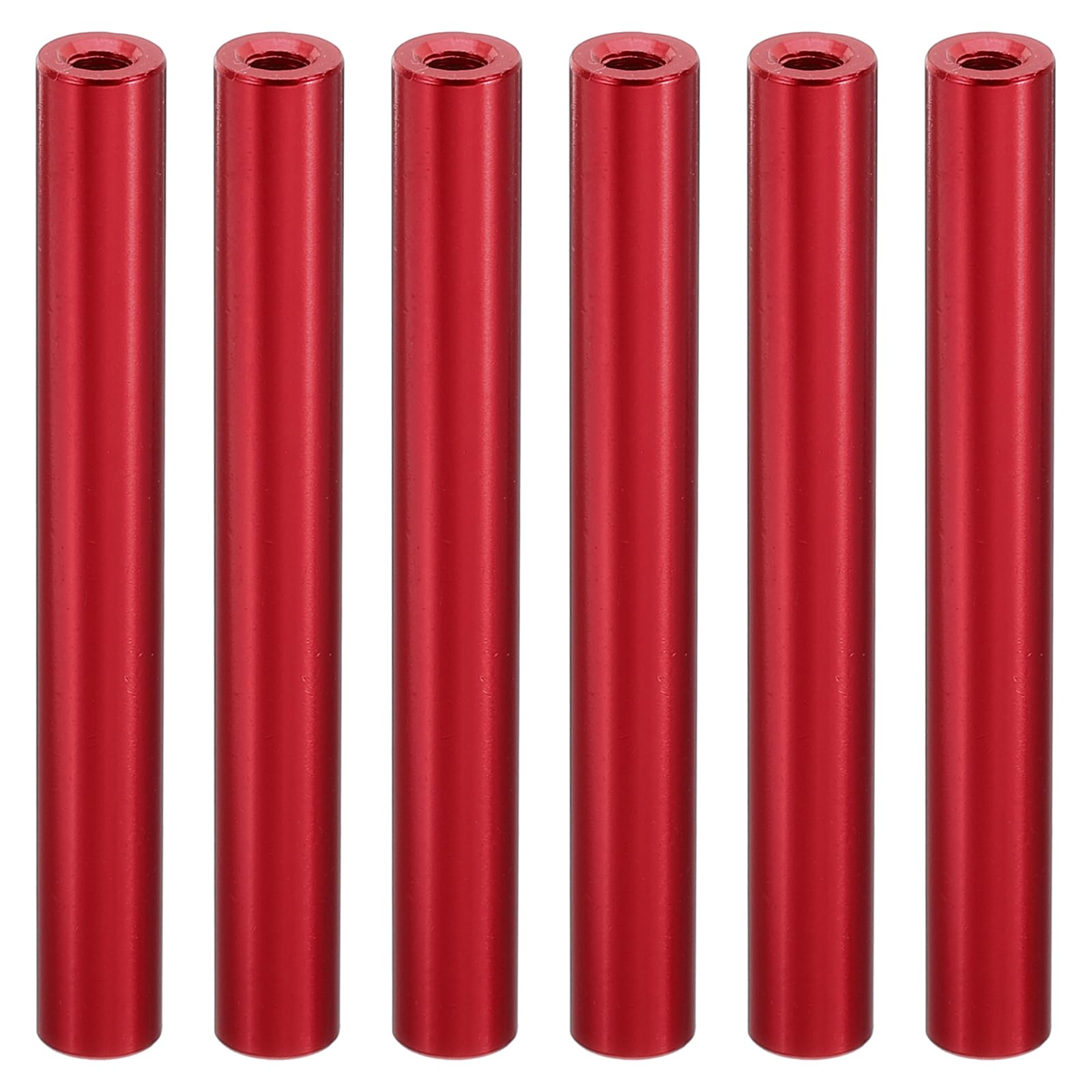 PATIKIL 6pcs M3 Metal Threaded Standoff Spacer Nuts, Round Aluminum Spacers Female Coupling Screws, 1/8" ID x 1/4" OD, Red 3x6x50mm — image 1