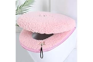 HICYOO Toilet Seat Warmer Cover & Toilet Lid Cover Pink Fuzzy Toilet Seat Covers for Bathroom with Zipper Handle Plush Thicker Washable