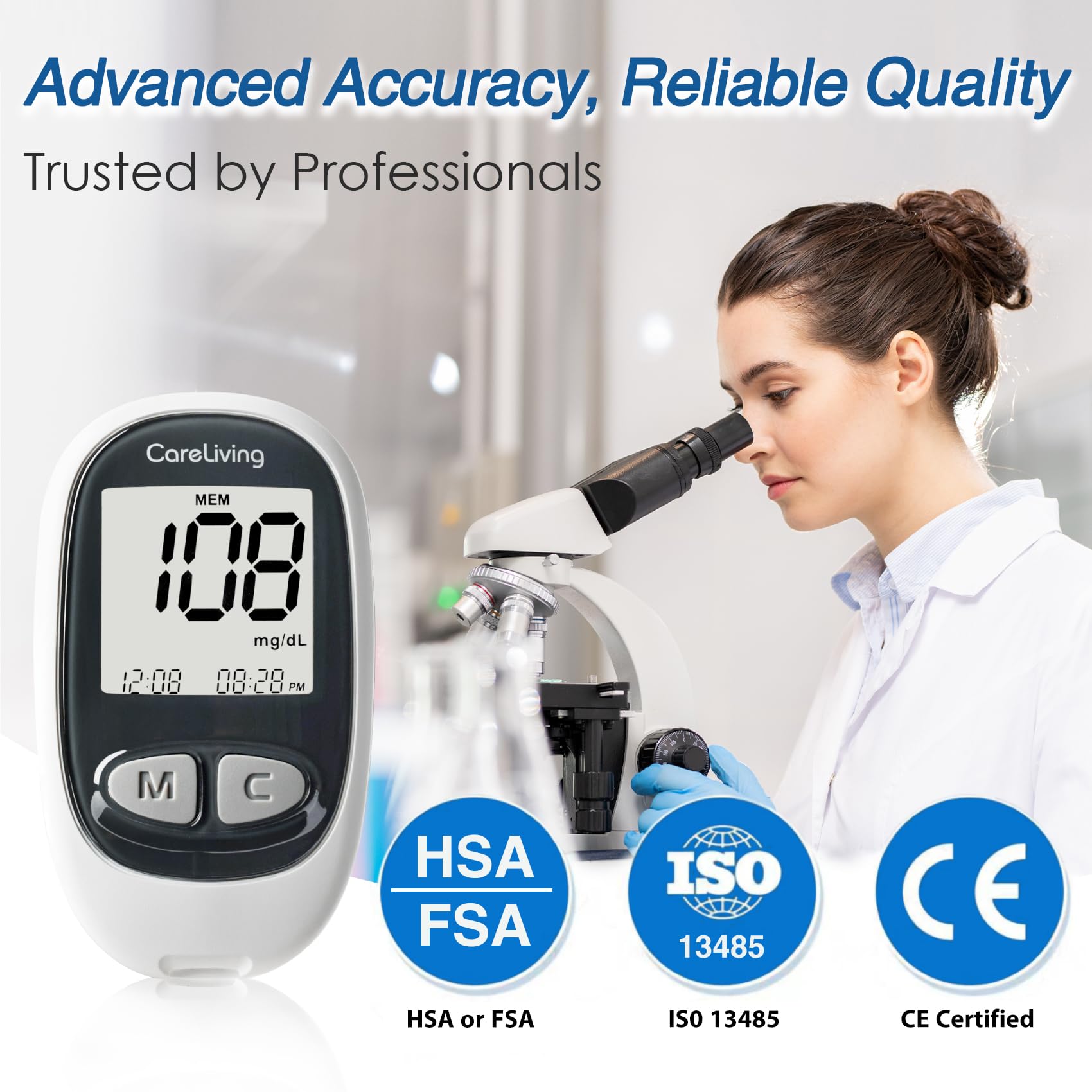 MM1100 Blood Glucose Monitor Kit with 100 Test Strips, 100 Lancets, 1 Blood Glucose Meter, 1 Lancing Device, Diabetes Testing Kit, Portable Blood Sugar Test Kit, Glucometer Kit for Home