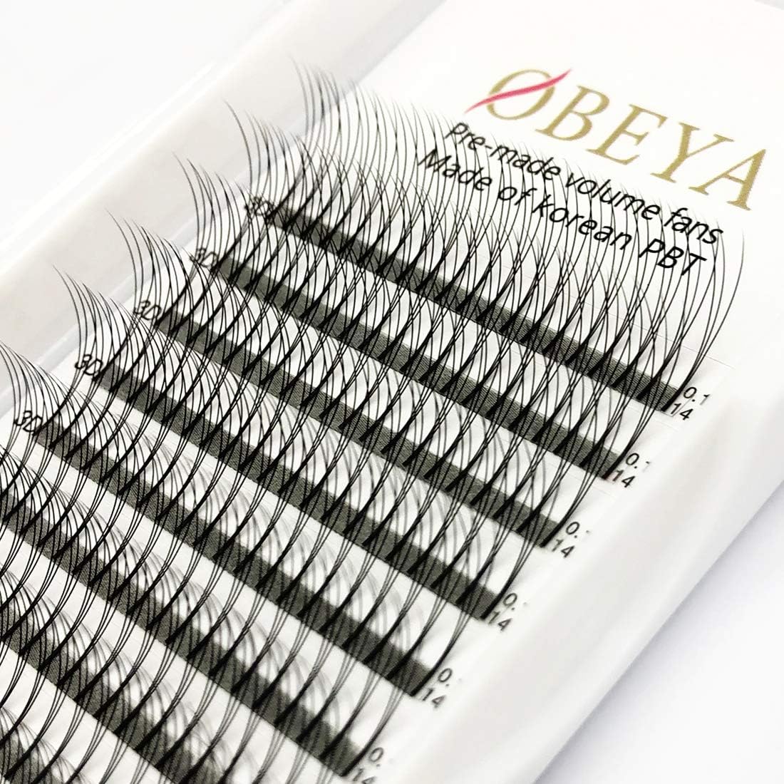 Premade Eyelash Extensions 3D Volume Lashes 0.10 C Curl Premade Fans Long Stem 14mm Single Length (3D-0.10C 14mm)