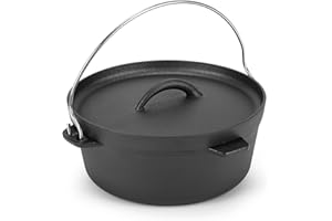 Northriver Casting Pre-Seasoned Cast Iron Dutch Oven with Lid – 1.5 Qt Small Braiser/Bread Baker Pot – Lightweight Camping, O