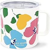 kate spade new york Stainless Steel Insulated Mug with Handle and Lid, 16 Ounce Double Wall Tumbler, Reusable Coffee Travel Mug for Hot and Cold Drinks (Painterly Bouquet)