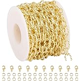 UMAOKANG 5 Meters 18K Gold Plated Stainless Steel Chain for Jewelry Making Embossed Oval Chains for Men and Women Jewelry DIY