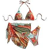 GORGLITTER Women's Floral Leopard Print Bikini Set Halter Triangle Cheeky Swimsuit with Cover Up Skirt