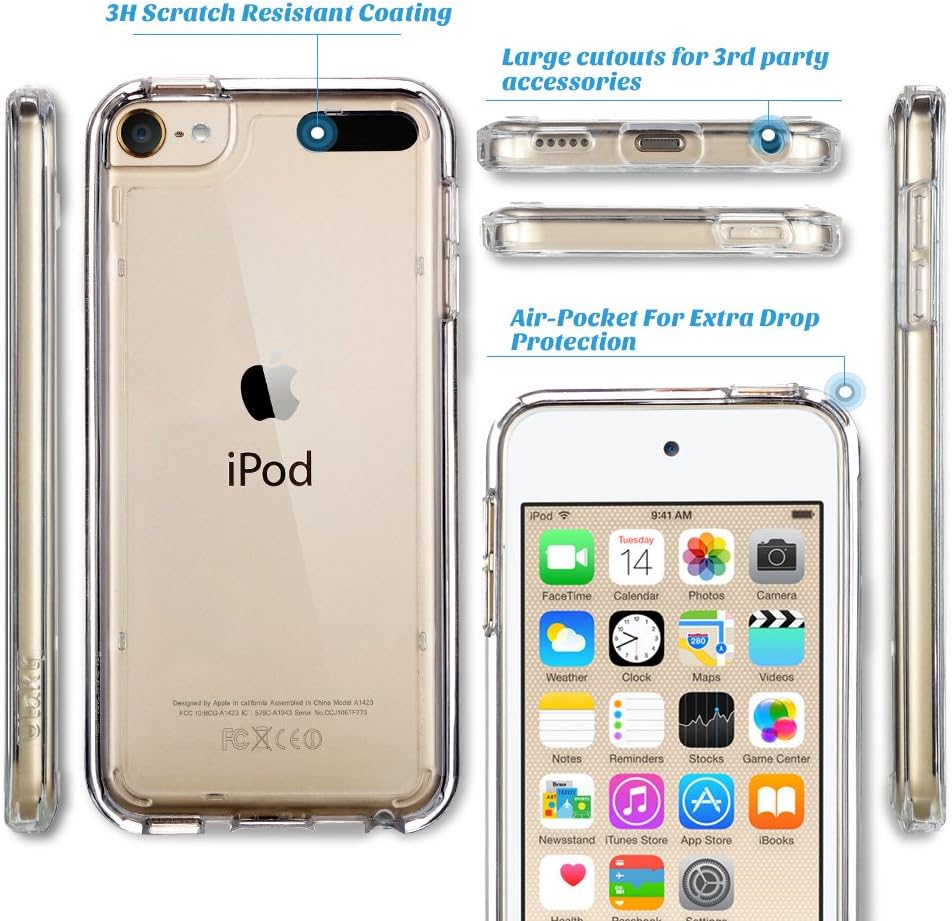 ULAK Soft TPU Bumper PC Back Hybrid Case for iPod Touch 6/iPod Touch 5/iPod Touch 7 - Retail Packaging - Clear Slim