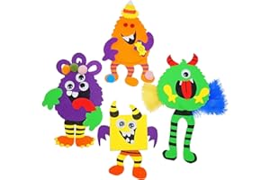 4E's Novelty Halloween Crafts for Kids (12 Pack) Silly Monsters Foam Magnet Fall Crafts Bulk, Halloween Party Activities for Kids Ages 3-5, 4-8
