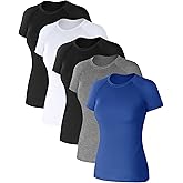 Coume 5 Pack Women's Compression Shirts Short Sleeve Workout Tops Crew Neck Athletic T Shirts Yoga Running Tight Tee