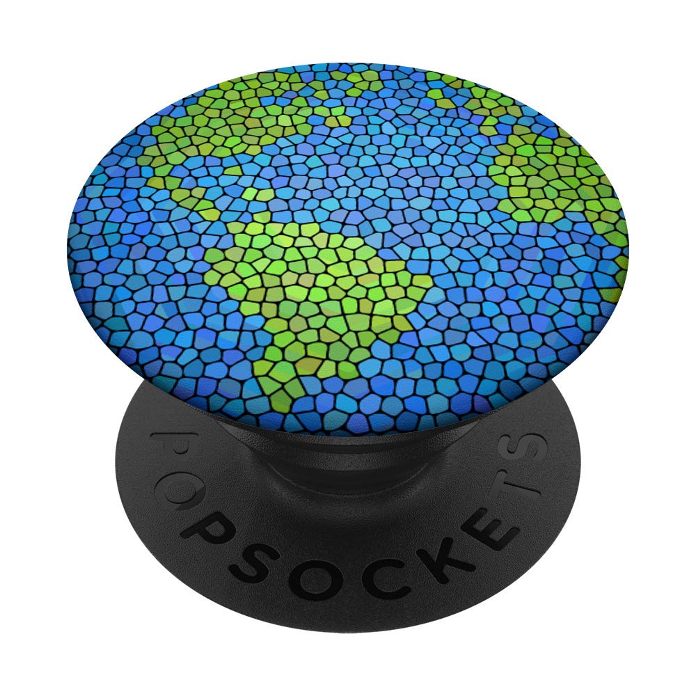 Stained Glass Planet Earth World Globe Map (Green, Blue) PopSockets Grip and Stand for Phones and Tablets