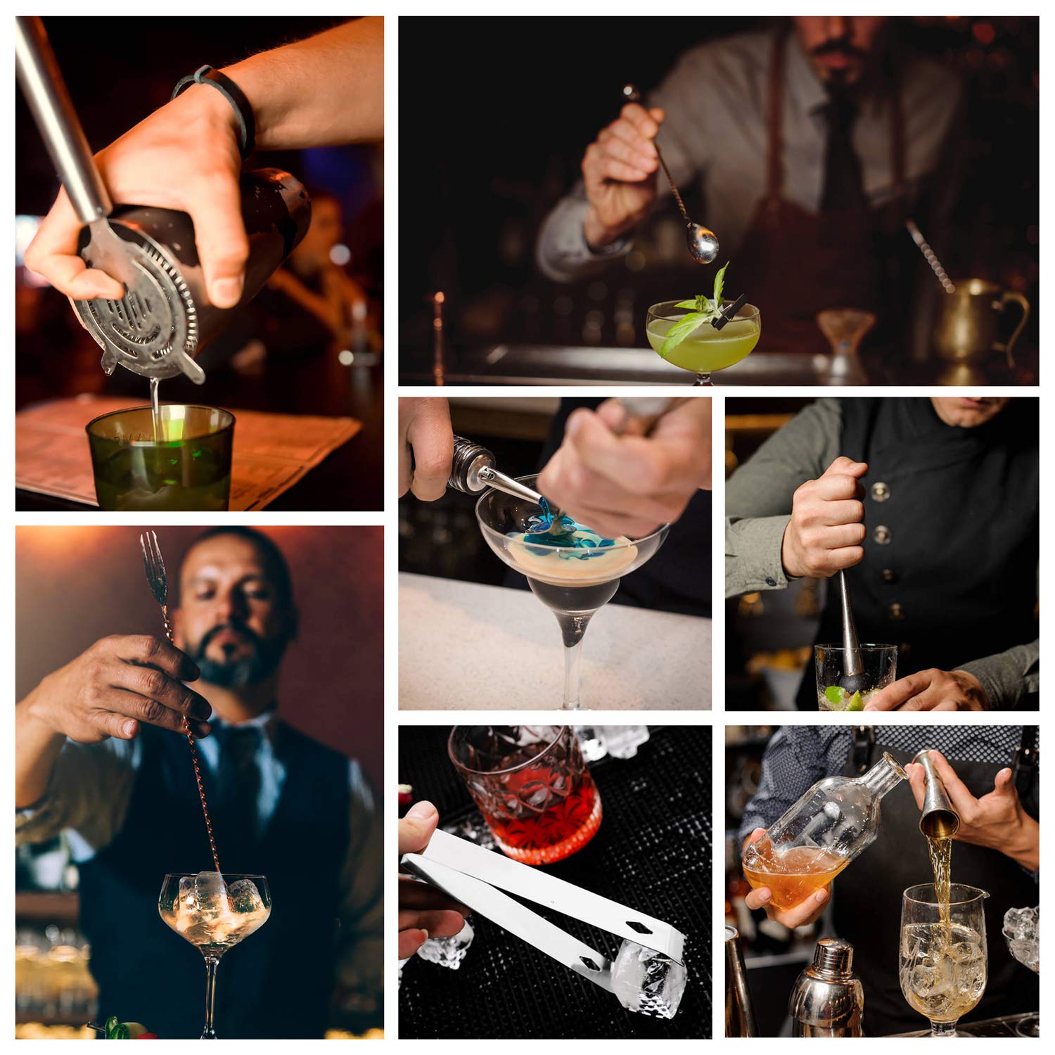 Esmula Bartender Kit with Stylish Bamboo Stand, 12 Piece 25oz Cocktail Shaker Set for Mixed Drink, Professional Stainless Steel Bar Tool Set, Gift for Man Dad- Cocktail Recipes Booklet (Silver) - Image 4