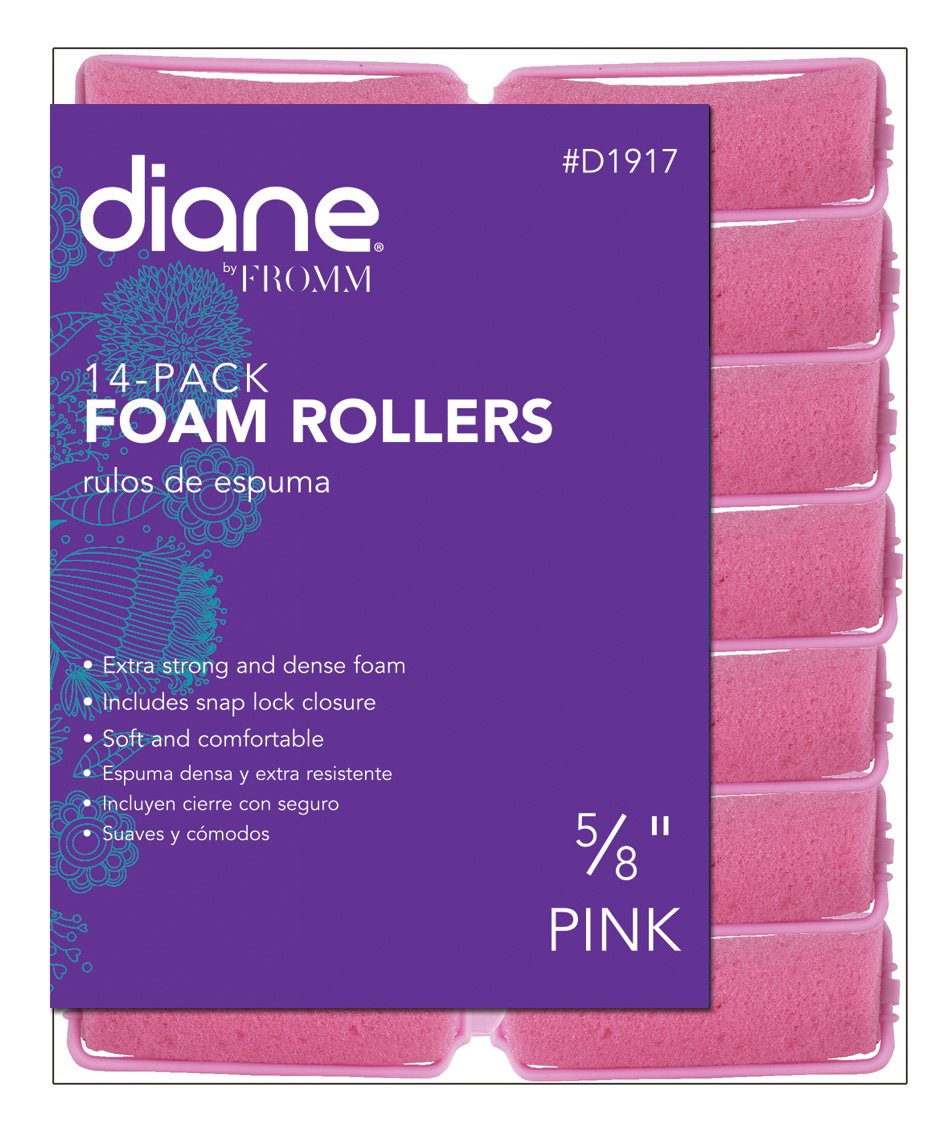 Diane Foam Rollers, Pink, 5/8", 14/bag, Won't hurt your hair, Satin, Hair rollers and curl, Dense foam, Snap closure