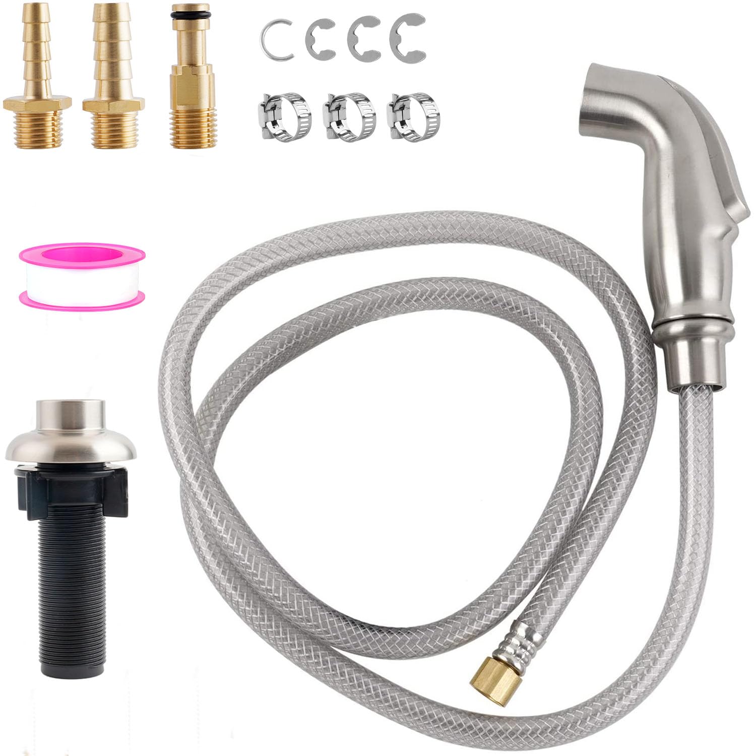 Photo 1 of Universal Kitchen Side Sprayer Compatible with Moen Faucet, Kitchen Sink Faucet Sprayer Replacement with Quick Connector/Hose/Holder, Pull Out Sprayer Head Replacement, Easy to Install, Brushed Nickel