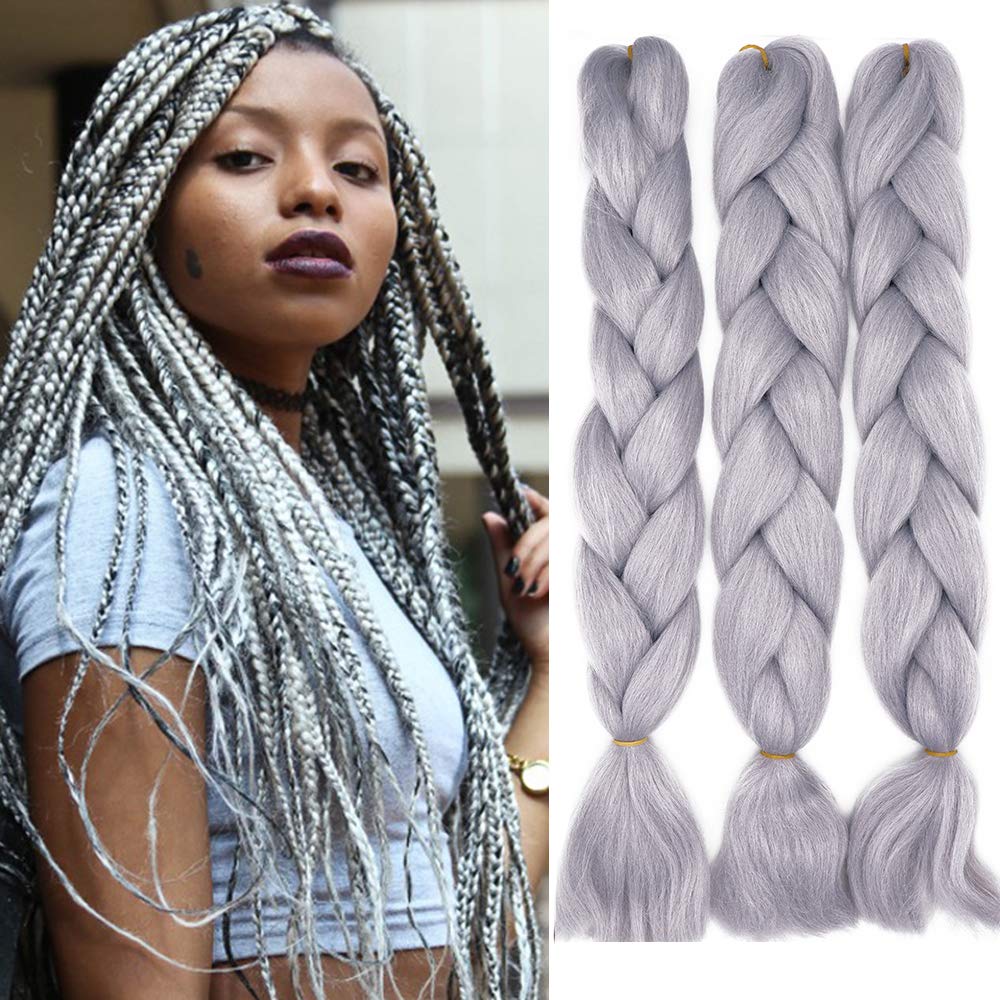 Cybelleza Jumbo Braiding Hair Extensions Synthetic Ombre Jumbo Braids 3PCS/lot Crochet Twist Afro Box Braid Hairpieces (Light Gray)