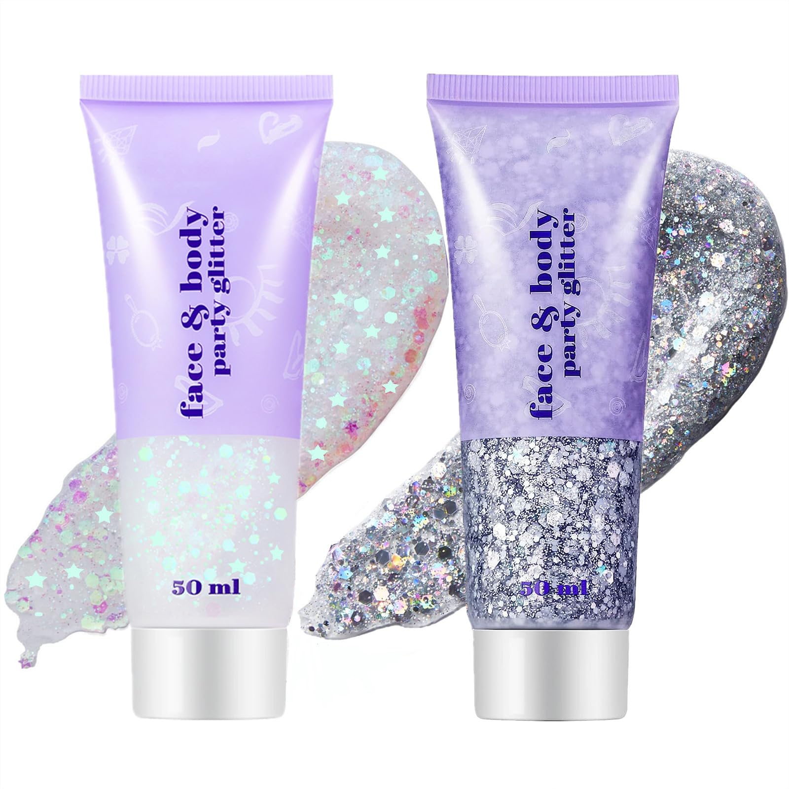 Go Ho White and Silver Body Glitter Set,Singer Concerts Face Glitter Gel Makeup,Holographic Long Lasting Chunky Sequins Glitters for Eye Lip Hair Nails,Festival Accessories — image 1