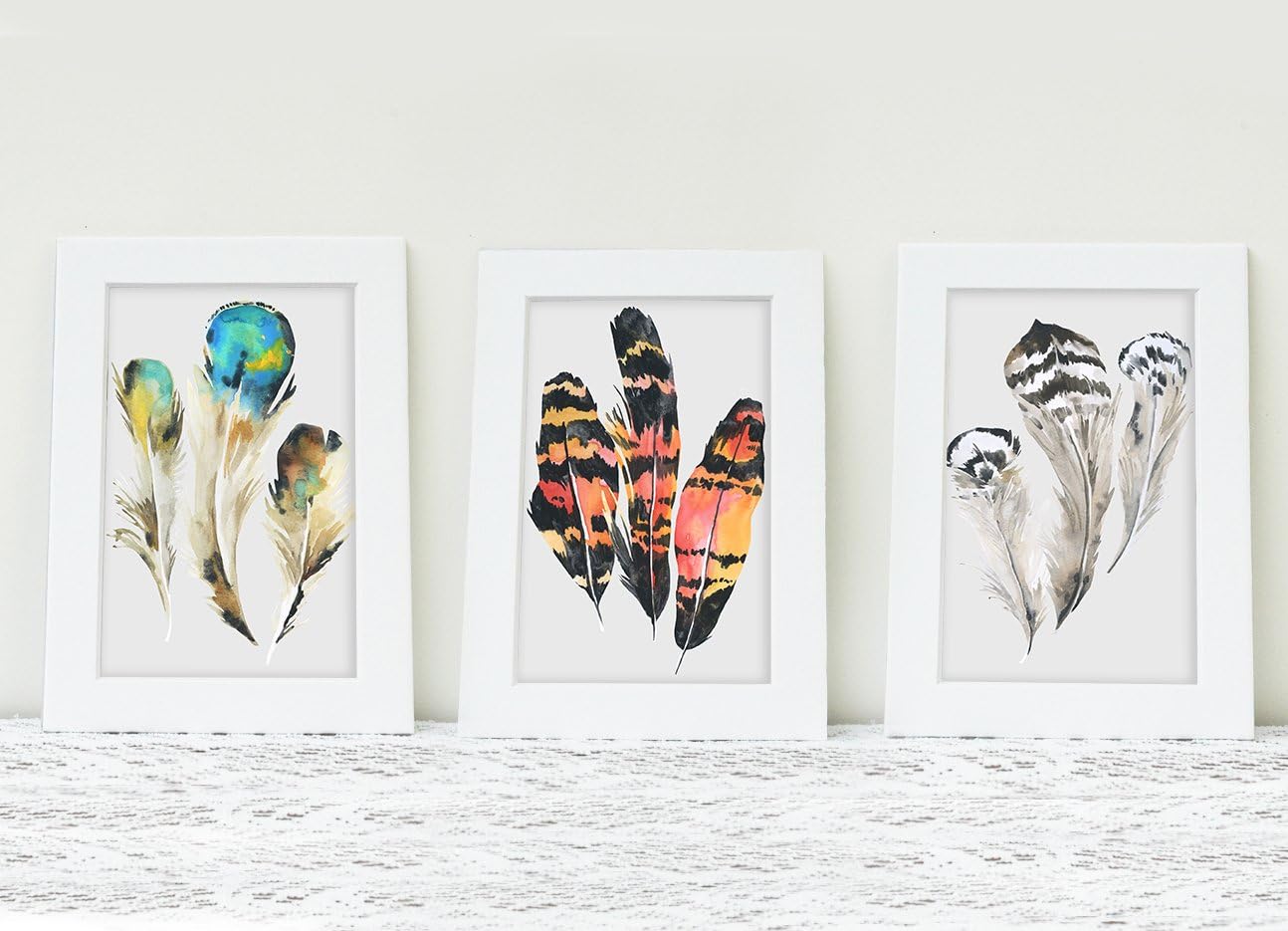 New Nine Feathers Watercolor Feather Artwork Nature Print