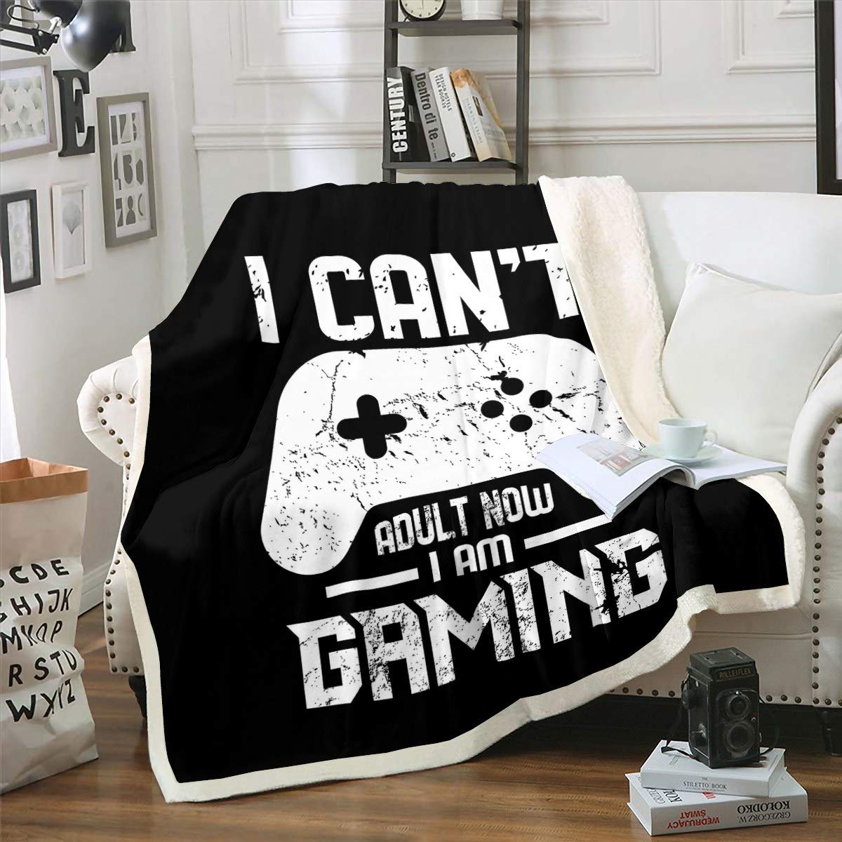 Homemissing Gamepad Sherpa Blanket Gamer Gaming Fleece Throw Blanket For Kids Boys Girls White Joystick Plush Modern Game Controller Fuzzy For Sofa Bed,Double 60x79 Inch — image 1