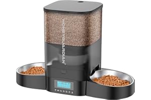 HoneyGuaridan Automatic Cat Feeder for Two Cats,3.5L Cat Food Dispenser with Stainless Steel Bowl,Timed Cat Feeder Programmable 1-6 Meals Control, Dual Power Supply,Desiccant Bag,10s Meal Call(Black)