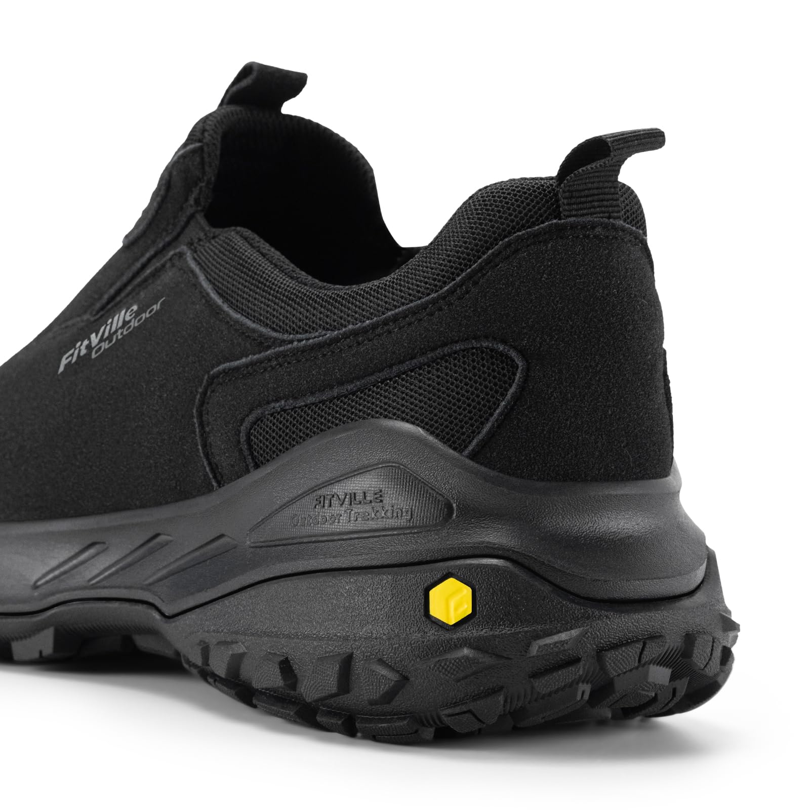 FitVille Wanderschuhe Herren Extra Breit Trekkingschuhe rutschfeste Outdoor Schuhe Atmungsaktiv Walkingschuhe Slip on Freizeitschuhe Weit Herren Sneaker mit Fußgewölbestütze Schwarz 42 EU X-Weit 7