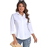 Atnlewhi Women's Button Down Shirts 3/4 Sleeve Business Stretch Work Office Formal Casual Blouse Tops