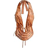 Verdusa Women's Y2k Rave Ripped Cowl Neck Halter Tops Tie Back Sexy Top