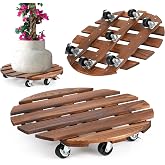2 Pack 16" Plant Caddy with 7 Wheels, Rolling Plant Stand 500 LB Heavy Duty Wooden Round Plant Dolly with Metal 360&deg; Lockable Caster Wheels for Outdoor Indoor Large Plant Pots, Flower Pot, Patio