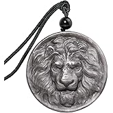 SUNYIK Natural Silver Obsidian Pendant Necklace for Men Women, Hand Carved Crystal Stone Necklace Spiritual Protection Jewelry with Adjustable Cord