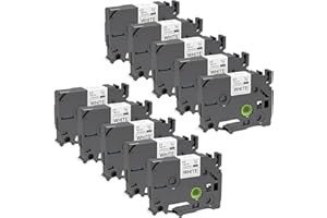 PILLEX 10 - Pack Label Maker Tape 12mm 0.47 Inch Laminated White Replacement for TZe-231 P-Touch Label Tape, Compatible with Brother Label Maker with PT-D210, PT-H110, PT-D220, PT-D400, PT-D600, PT-1230PC