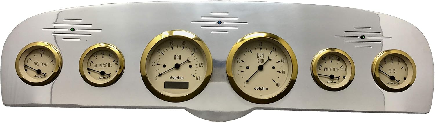 Dolphin Gauges Compatible with 1961 1962 1963 1964 1965 1966 Ford Truck 6 Gauge Dash Cluster Panel Set Programmable Gold