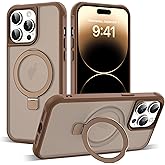 SKYLMW Compatible with iPhone 14 Pro Max Case with Invisible Magnetic O-Ring Stand Military-Grade Translucent Case for iPhone 14 ProMax 6.7" [Compatible with Mag-Safe][Great Grip Feeling],Desert Brown