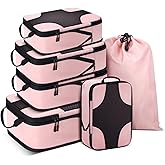 SDGFUI 6 Set Compression Packing Cubes for Travel Women, Compression Bags Organizer for Packing Luggage Space Saving, Suitcase Organizer Set for Travel Essentials - Pink